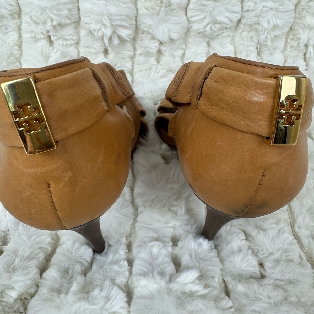 Tory Burch Wrap Up Heel - Lounge-Baby Tan Leather Shoes Stiletto Heel Size 8M - Picture 5 of 13
